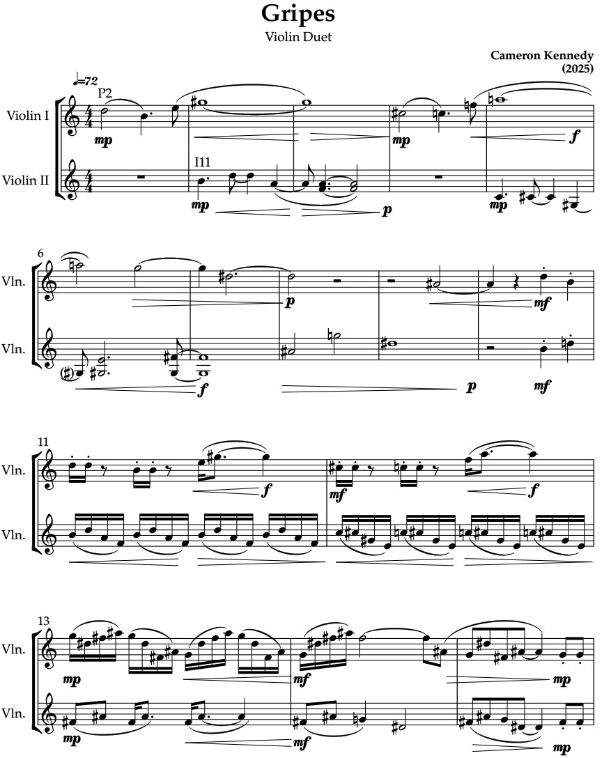 Gripes Violin Duet by Cameron Kennedy